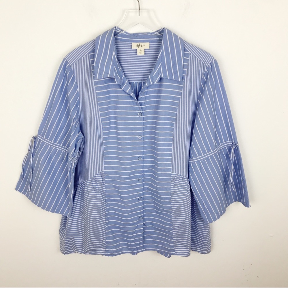 Style & Co Blue Striped Button Down Blouse XL